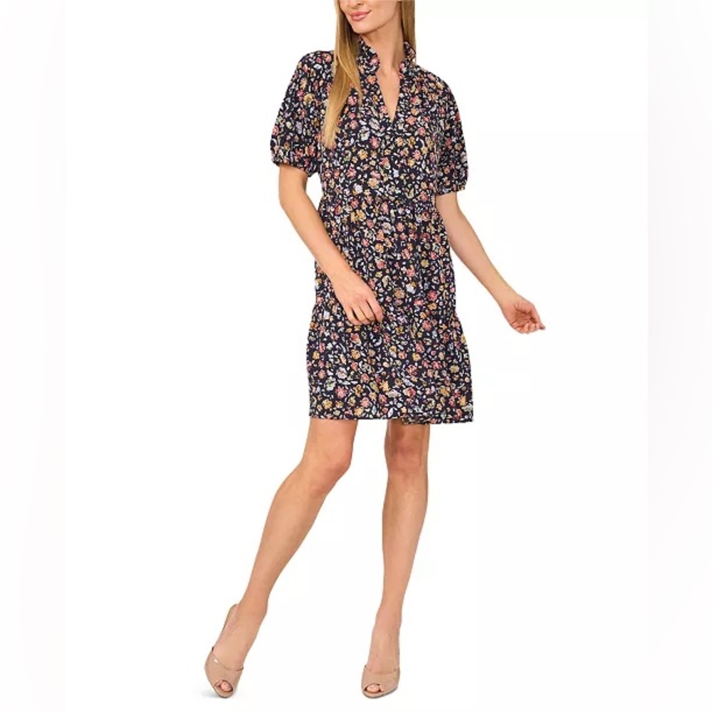 CeCe - Floral Ruffled Short Puff-Sleeve Dress - NWT - Size S